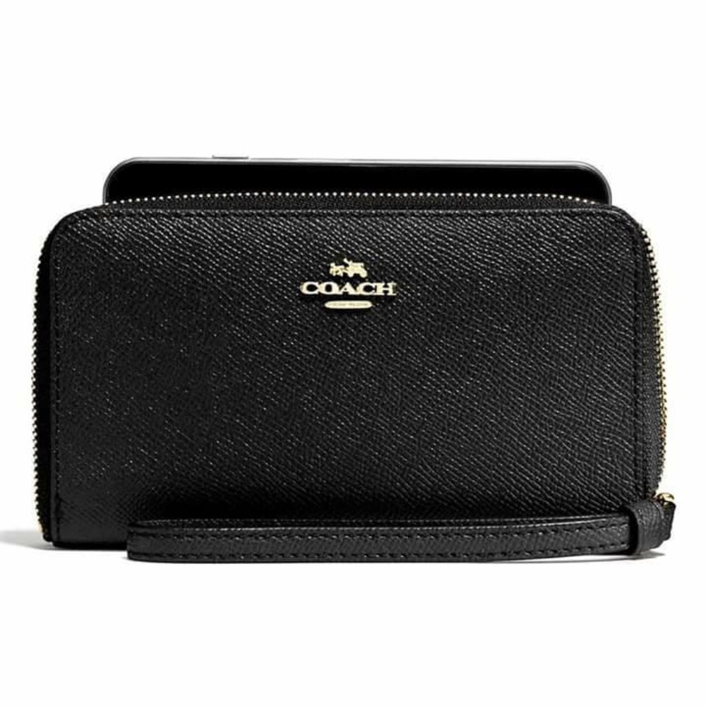 Coach Phone Wallet in Black Crossgrain Leather (F58053) + Gift Box - $165 Retail